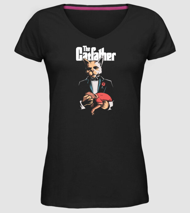 The Catfather model negru pe tricou