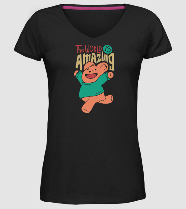 The world is amazing ursuleț Teddy model negru pe tricou