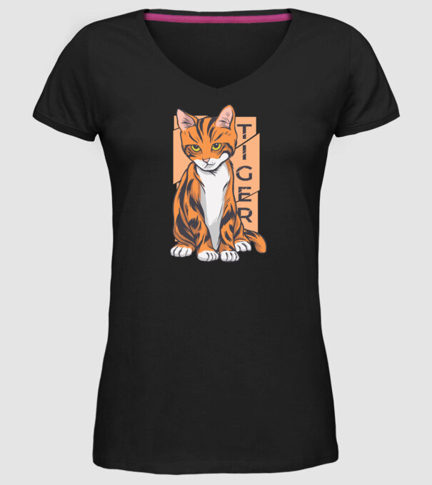 Pisică Tigru model negru pe tricou