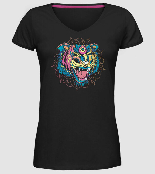 Tigru Mandala model negru pe tricou