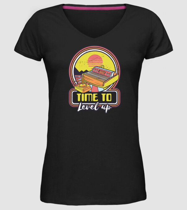 Time to Level Up model negru pe tricou