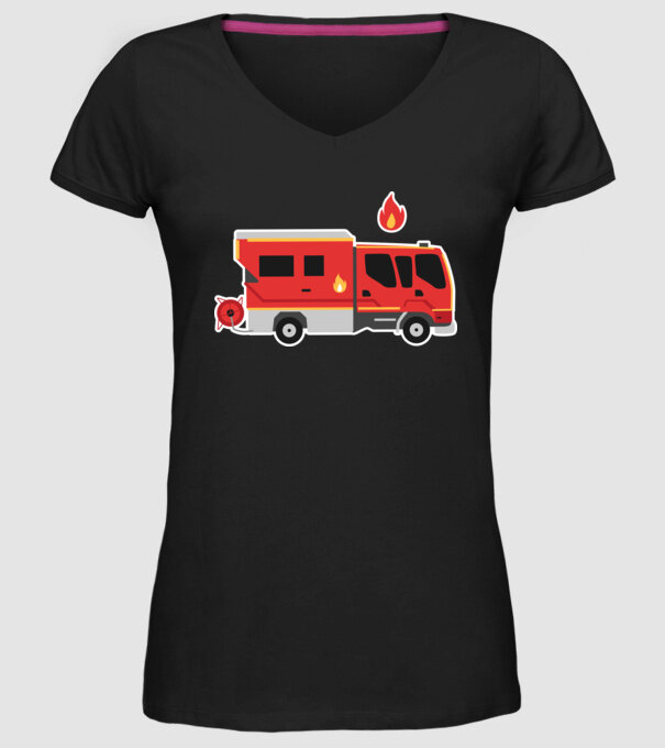 Mașină de pompieri model negru pe tricou