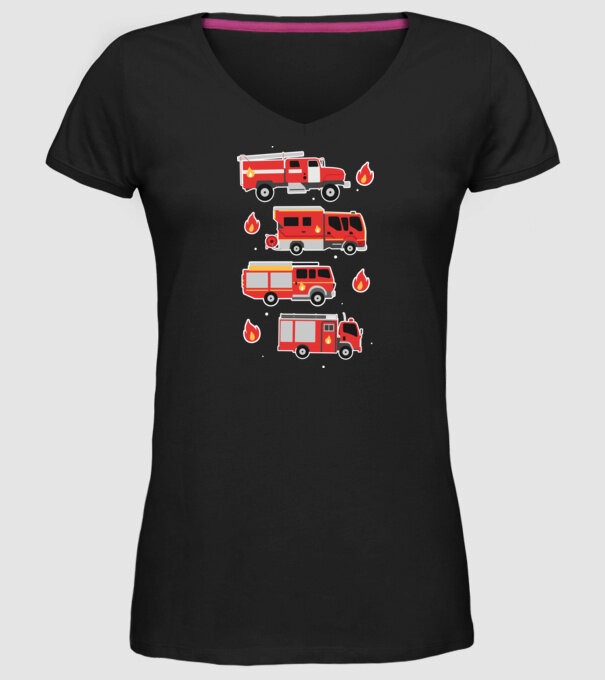 Mașini de pompieri model negru pe tricou