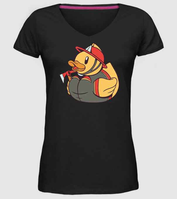 Rățușcă de cauciuc Pompier model negru pe tricou