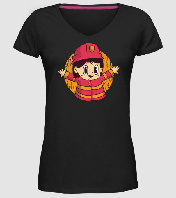 Pompier copil model negru pe tricou