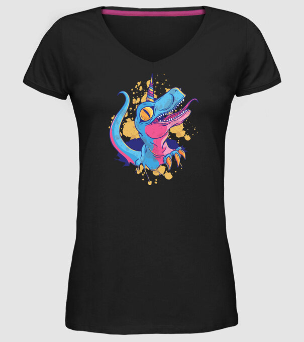Unicornsaurus - Dinozaur Unicorn model negru pe tricou