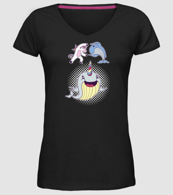 Unicorn Balenă Fuziune - Narval model negru pe tricou