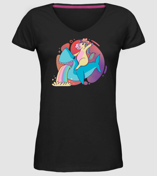 Unicorn pe rechin model negru pe tricou