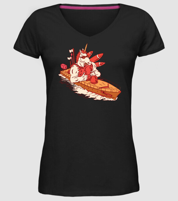 Unicorn Corabie de luptă model negru pe tricou