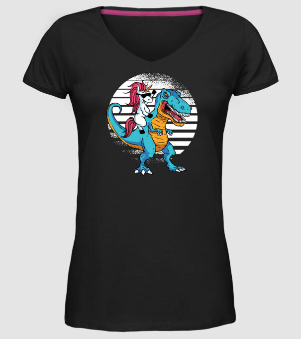 Unicorn cu dinozaur tricou amuzant model negru pe tricou