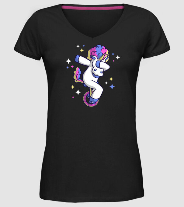 Unicorn pe monociclu model negru pe tricou