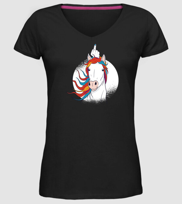 Unicorn Fuck Off model negru pe tricou