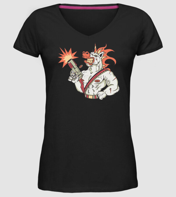 Unicorn Războinic model negru pe tricou
