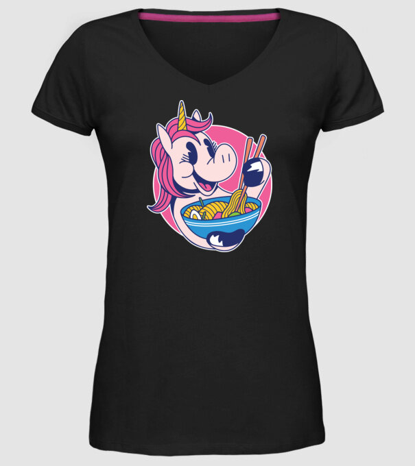 Unicorn Ramen model negru pe tricou