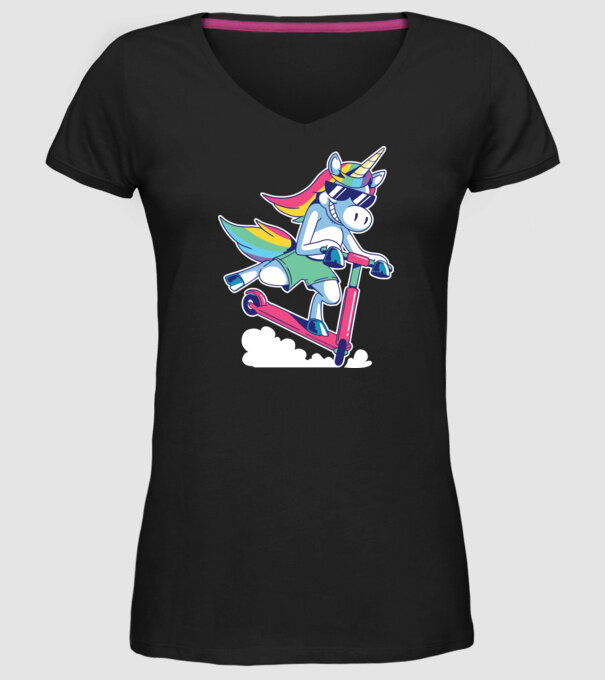 Unicorn cu trotinetă tricou amuzant model negru pe tricou