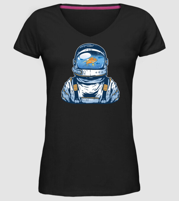 Peștișor auriu Astronaut model negru pe tricou