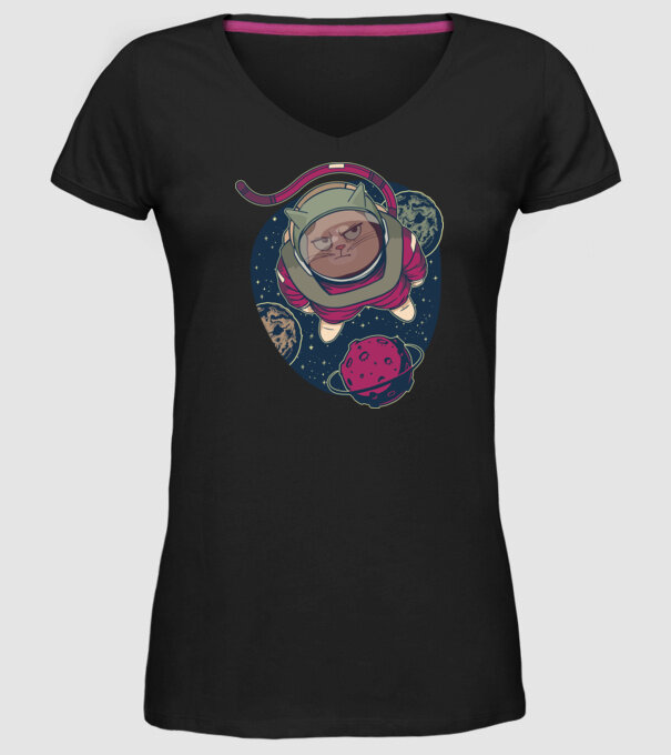 Pisică Astronaut model negru pe tricou