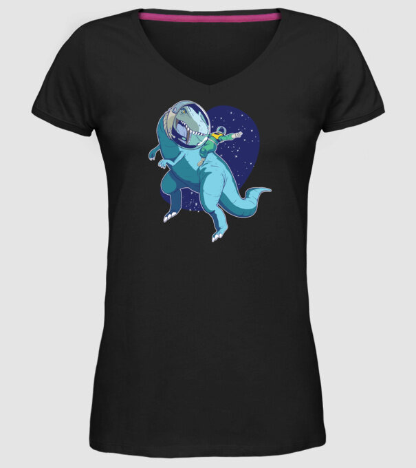 Astronaut Dinozaur T rex model negru pe tricou