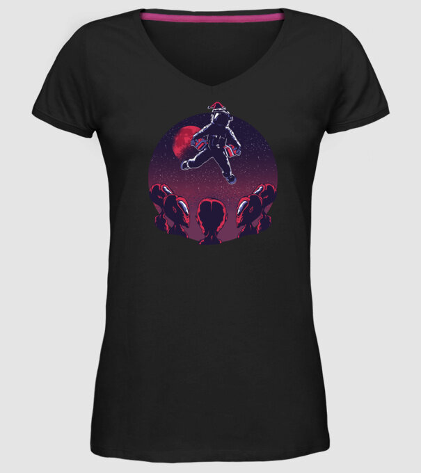 Moș Crăciun Astronaut model negru pe tricou