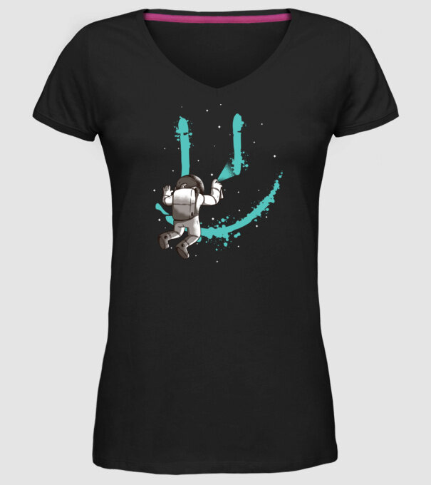 Astronaut Smiley Graffiti model negru pe tricou