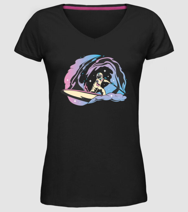 Surf Astronaut model negru pe tricou