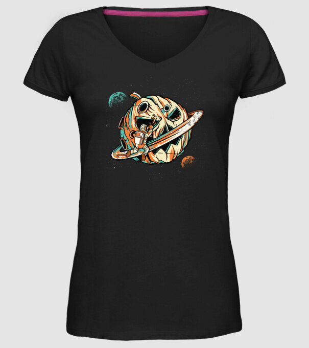 Astronaut cap de dovleac de Halloween model negru pe tricou