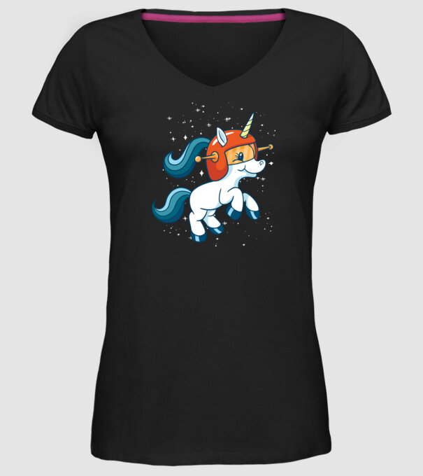 Unicorn Astronaut model negru pe tricou