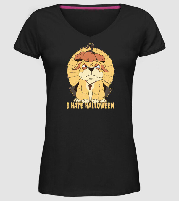 Urăsc Halloween cu câine model negru pe tricou