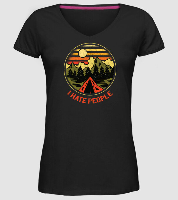 Urăsc oamenii tricou de camping model negru pe tricou