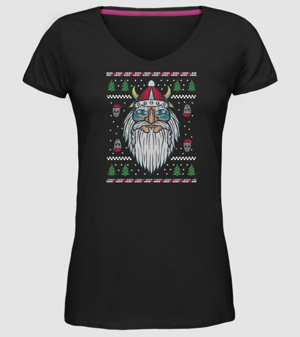 Moș Crăciun viking Pulover urât model negru pe tricou