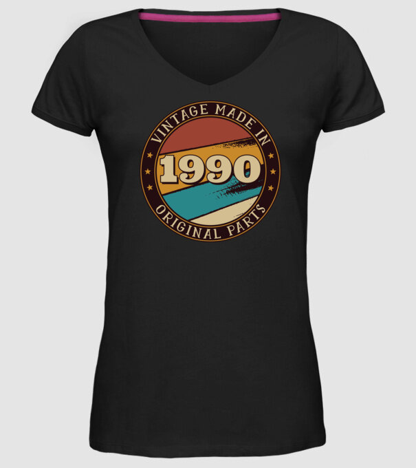 Vintage Made in 1990 Original Parts Retro Birthday model negru pe tricou