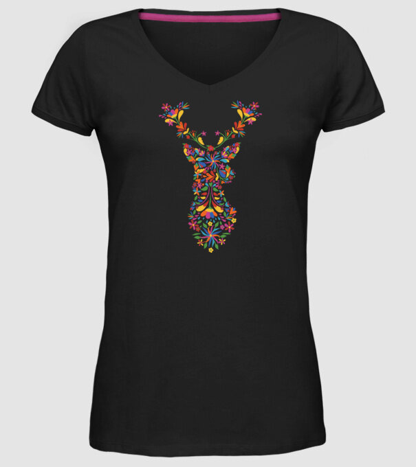 Cerb cu motive florale Floral model negru pe tricou
