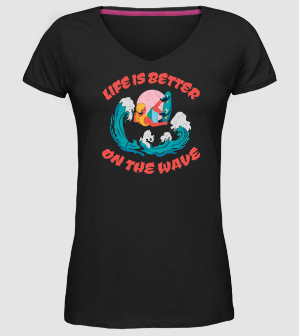 Wakeboard - Life is better on the wave model negru pe tricou