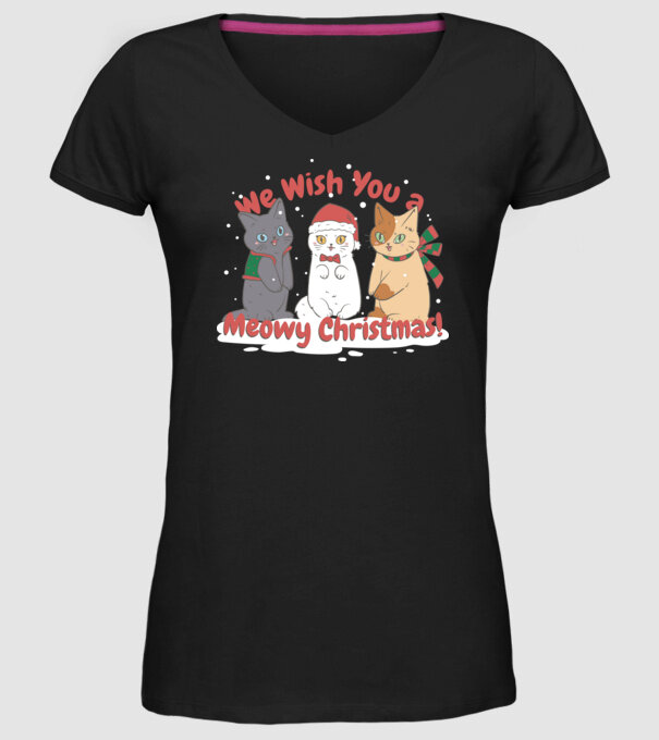 We wish You a Meowy Christmas model negru pe tricou