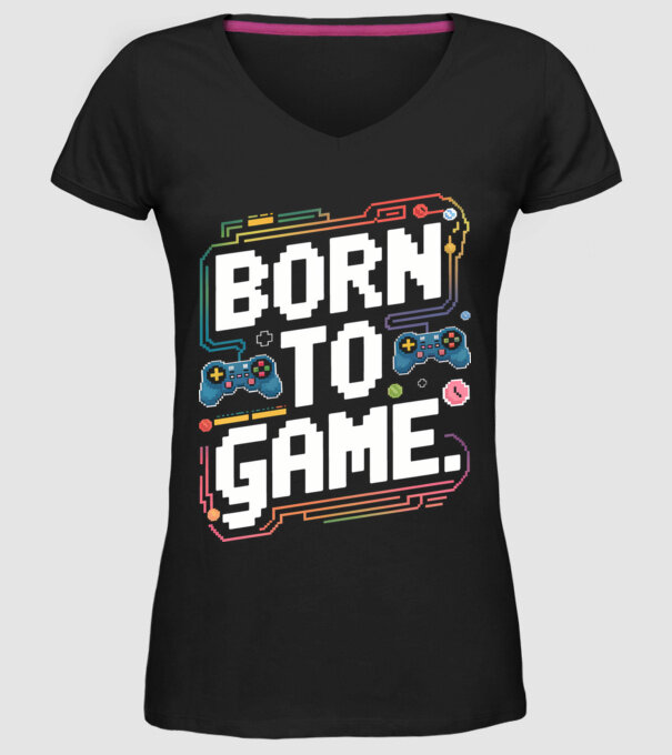 Born to Game Pixel Negru model negru pe tricou