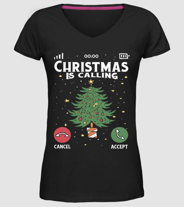 Christmas is calling model negru pe tricou