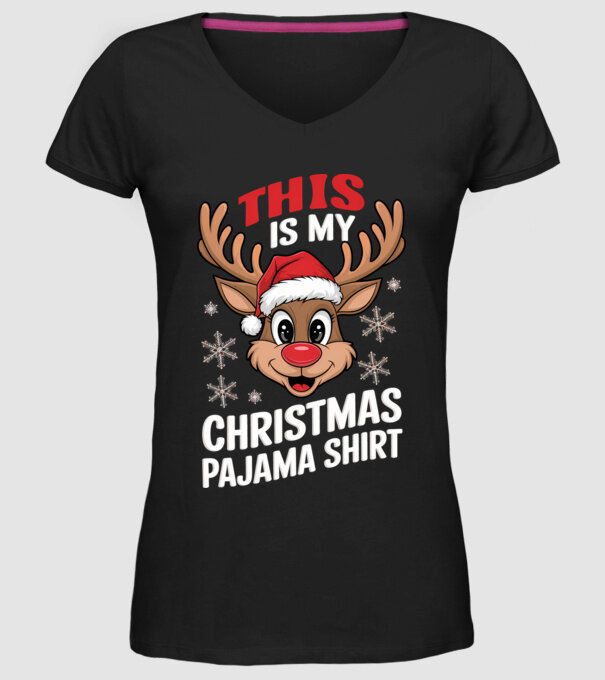 Christmas Pajama Reindeer Negru model negru pe tricou