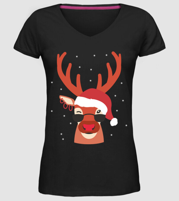 Cool Reindeer Rudolph model negru pe tricou
