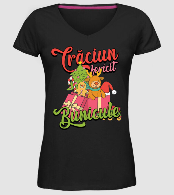 CRĂCIUN FERICIT BUNICULE model negru pe tricou