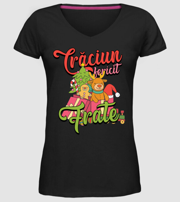 CRĂCIUN FERICIT FRATE / SORĂ model negru pe tricou