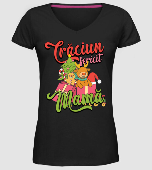 CRĂCIUN FERICIT MAMĂ model negru pe tricou