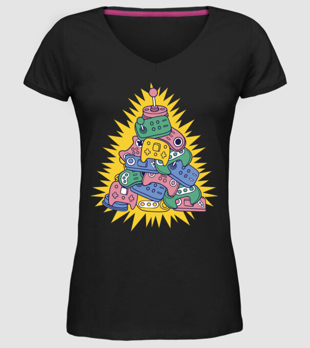 Joystick pom de Crăciun model negru pe tricou
