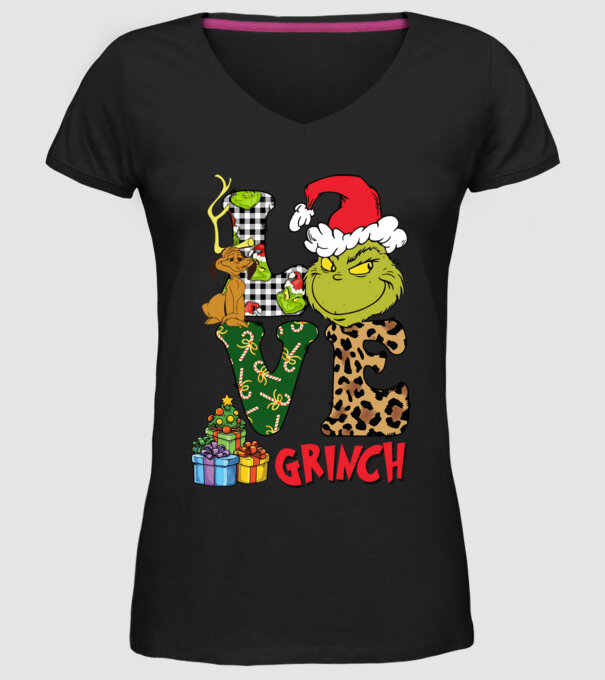 Love Grinch model negru pe tricou
