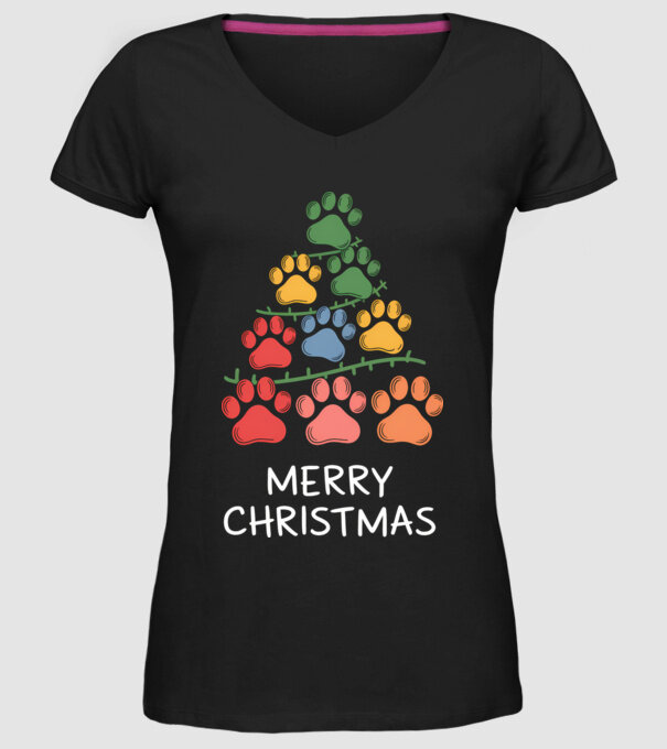 Merry Christmas Paws Negru model negru pe tricou