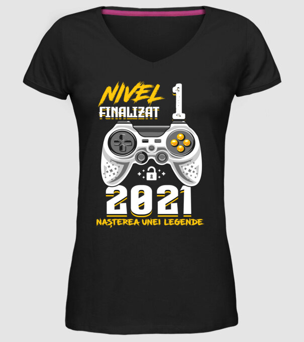 Nivel 1 finalizat. 2021 nașterea unei legende model negru pe tricou