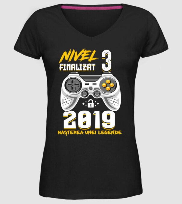 Nivel 3 finalizat. 2019 nașterea unei legende model negru pe tricou