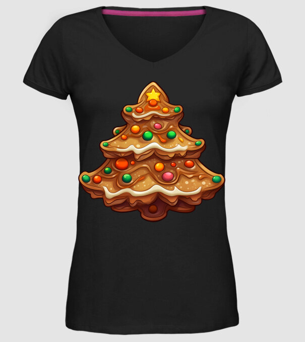 pom de Crăciun din turtă dulce model negru pe tricou