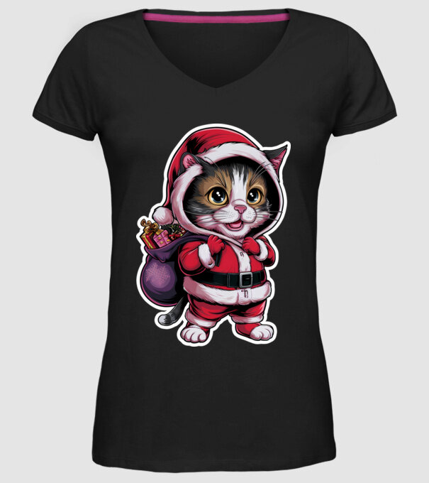 Santa Cat model negru pe tricou
