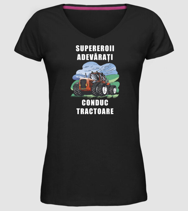 Supereroii adevărați conduc tractoare_D3470804 model negru pe tricou