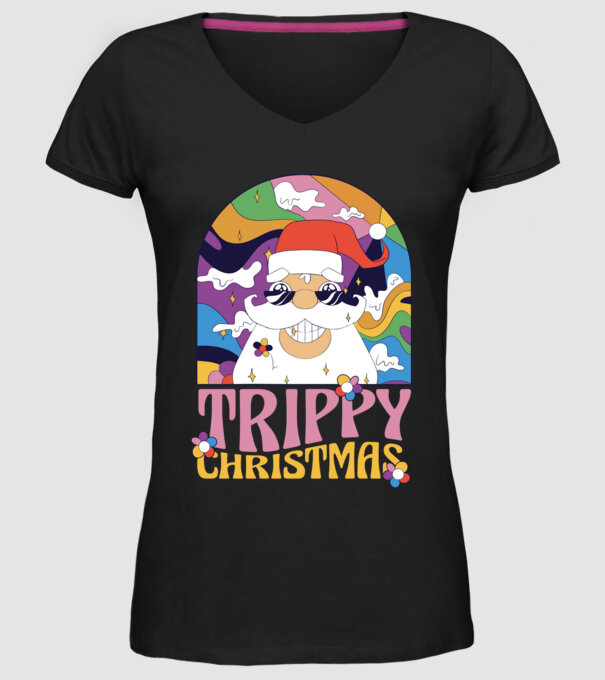 Trippy Christmas model negru pe tricou